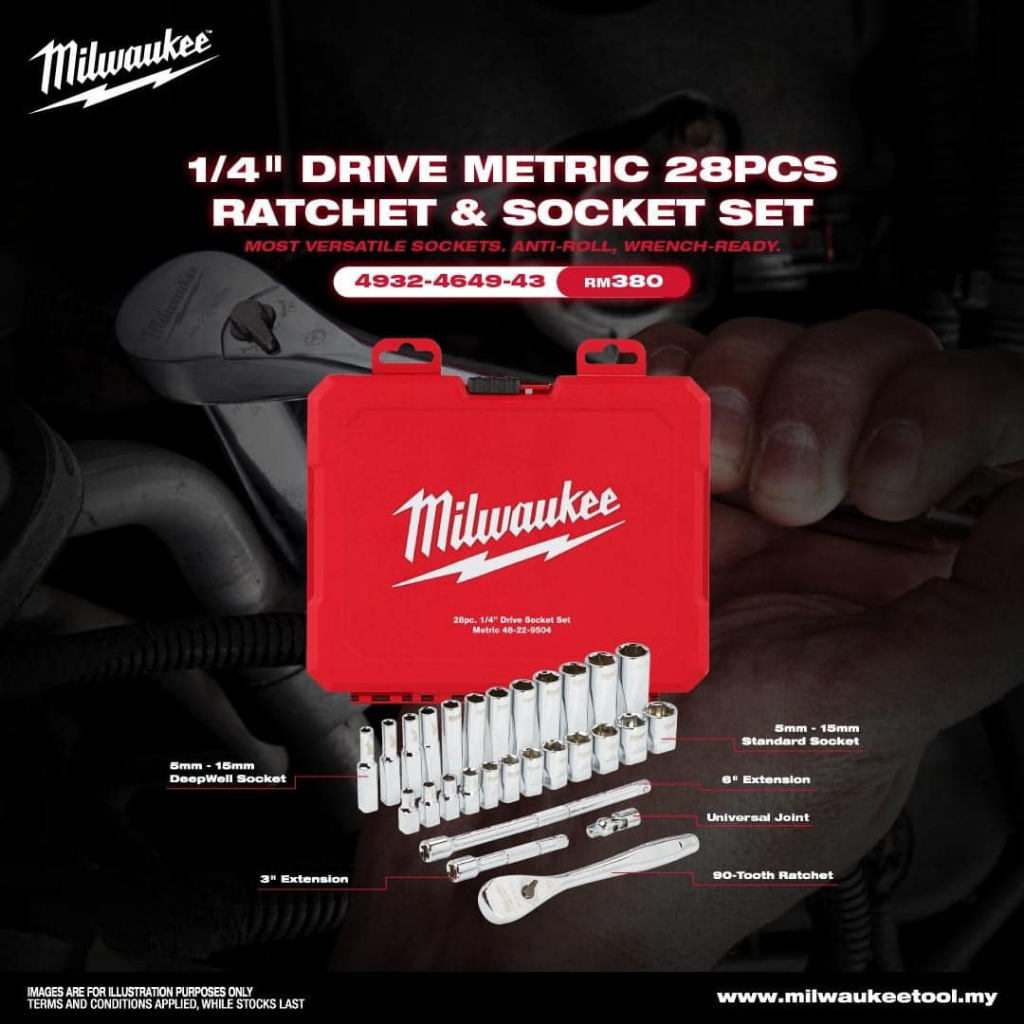 Milwaukee 1/4" Drive Metric 28pcs Ratchet & Socket Set 4932464943 Shopee Malaysia