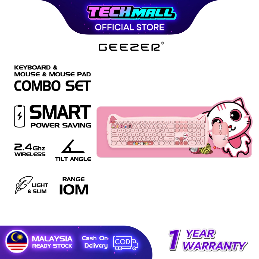 GEEZER Cutie Plus 2.4 GHz Wireless 3 In 1 Keyboard Mouse And Pad Combo