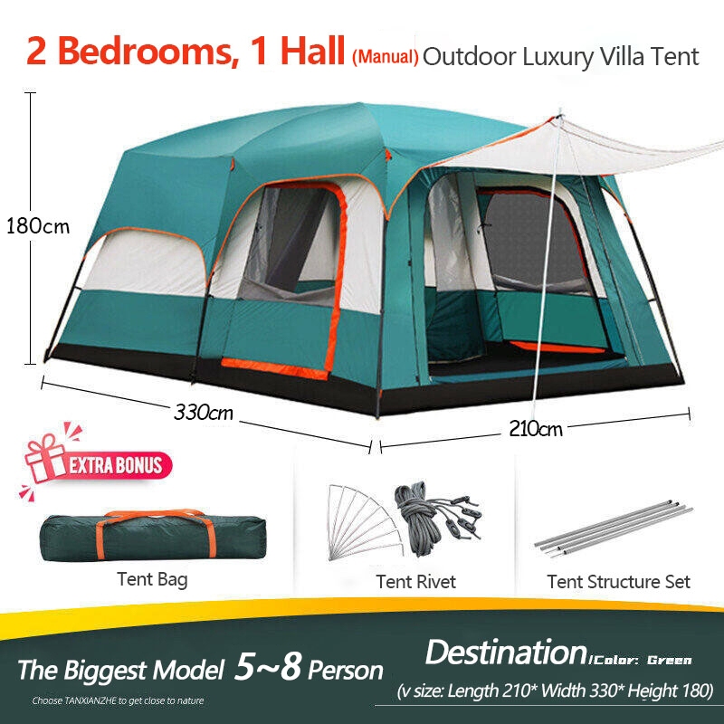 Khemah camping tent besar waterproof 2 rooms Double Kemah murah Outdoor ...