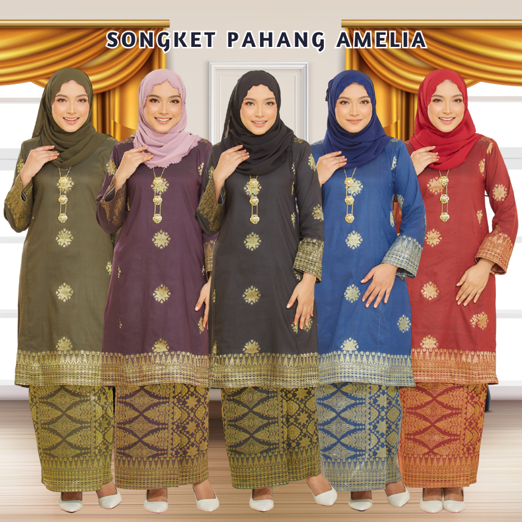 BAJU KURUNG PAHANG SONGKET TENUN AMILEA RAYA 2025 VIRAL ( XS 3XL