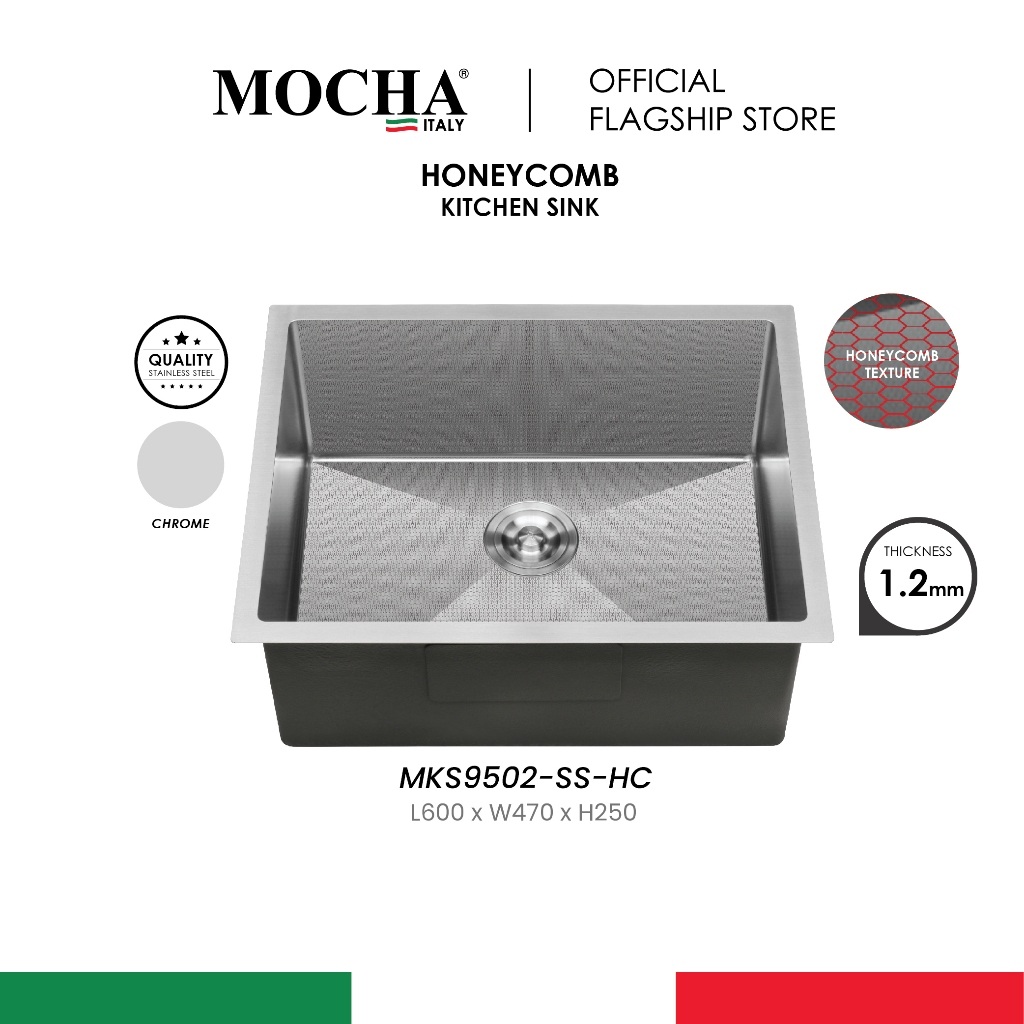 Honeycomb Kitchen Sink] Mocha MKS9502-SSHC 60cm Stainless steel 304