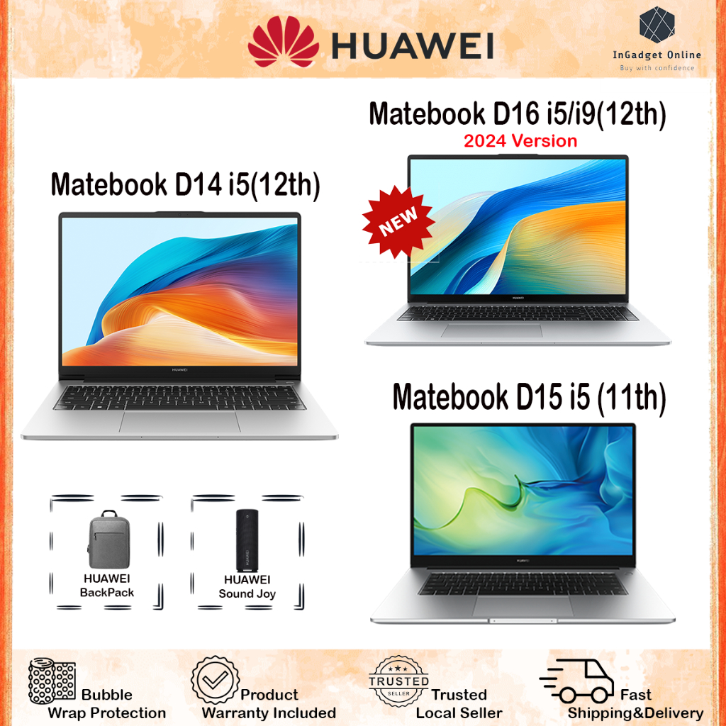 Huawei Matebook D14 i5 Matebook D16 2024 i9 i5 Matebook 14 R5 Matebook D15 i5 Original Huawei Malaysia Products