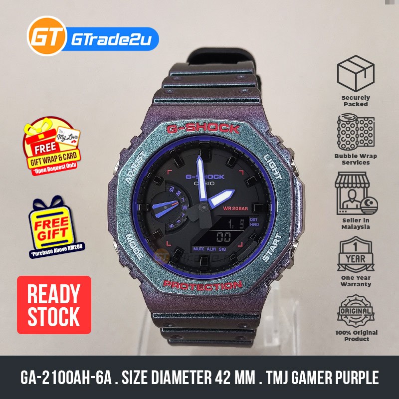 Original G Shock GA-2100AH-6A Digital Tmj Gamer Watch Purple Green ...