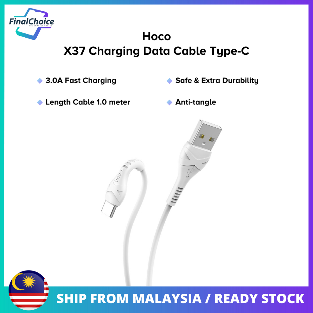 Hoco X37 Data Cable USB-A to Type-C 1.0m Fast Charging Anti-Tangle ...
