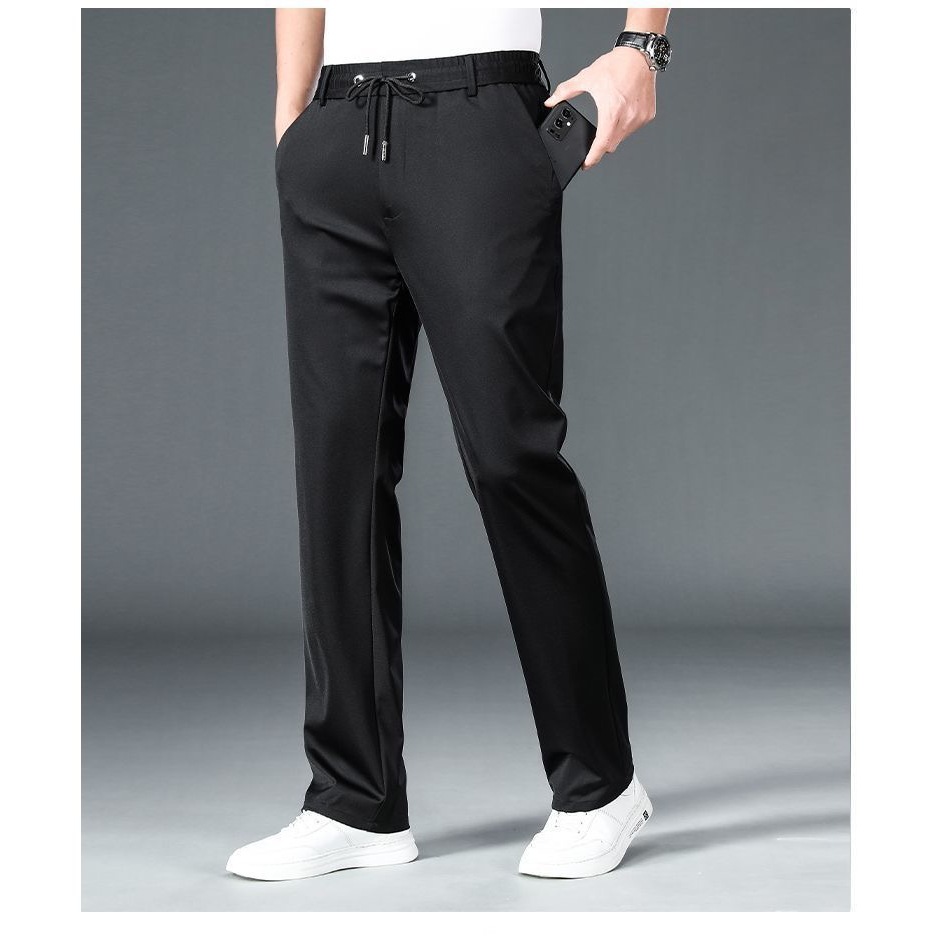 Men's Ice Silk Pants elastic Breathable Thin Casual Trousers