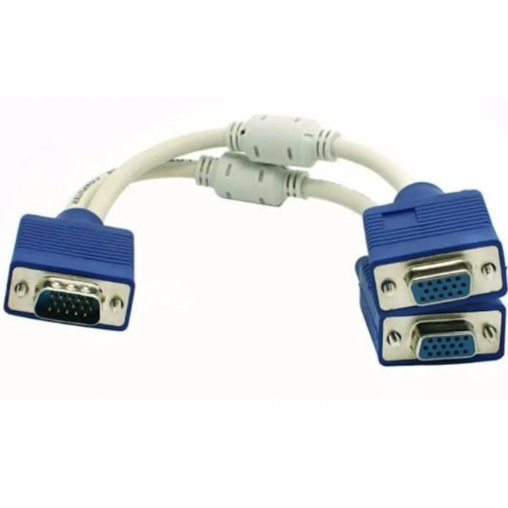2 Port VGA Splitter Cable 15Pin VGA Male to Dual 2 VGA Female Y Adapter ...