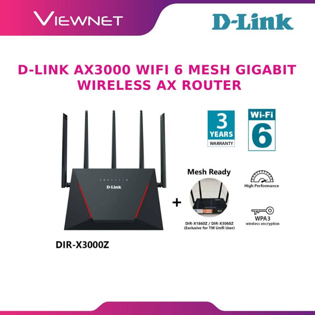 D-Link DIR-X3000Z AX3000 WiFi 6 Mesh Gigabit Router Compatible with TM ...