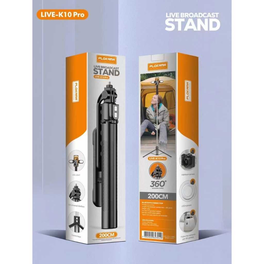 PLOKAMA Portable Tripod Selfie Stick K10 Pro (200cm) K9 Pro