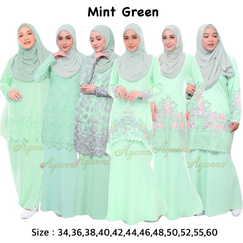 🔥(SIZE 34-60) TEMA RAYA SEDONDON MINT GREEN | KURUNG MODEN RIAU LACE ...