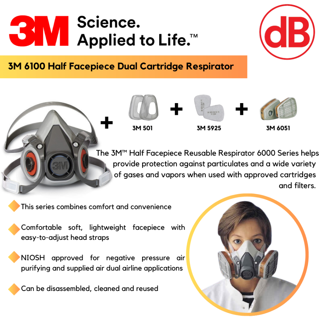 3M 6100 Half Facepiece Dual Cartridge Respirator, Size: S + Free Gift ...