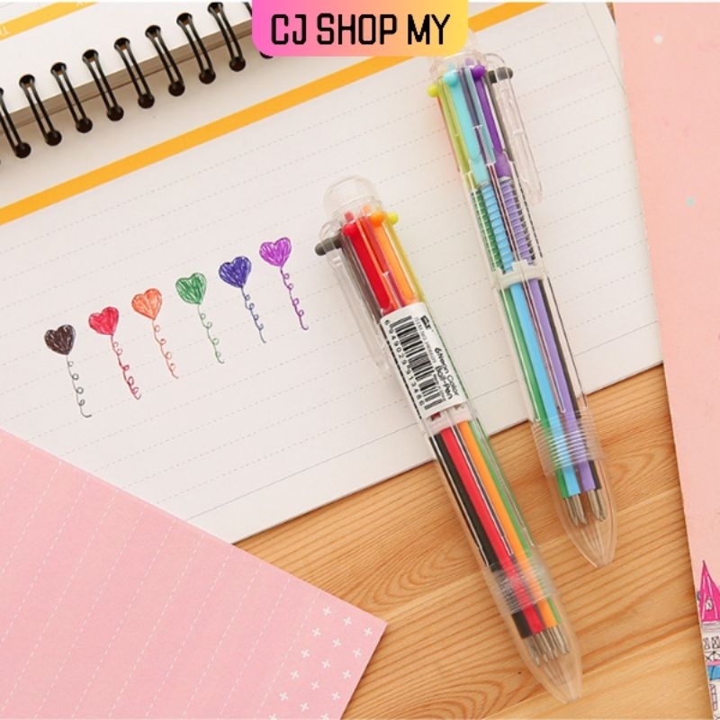 Stock 6 in 1 Multicolor Ballpoint Pen 6 Colours Pen Colorful Journal ...