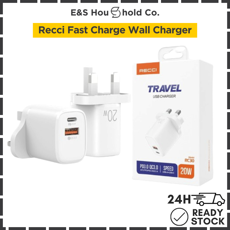 [Dual-Port Wall Charger] Recci RC30 PD20W High Power+QC 3.0 Dual-Port ...