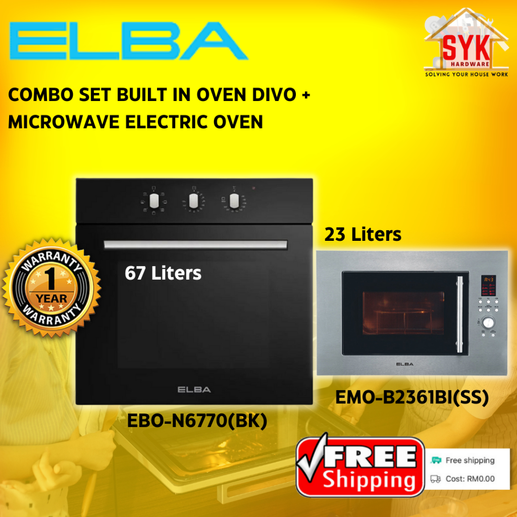 SYK Free Shipping Elba EBON6770(BK) EMOB2361BI(SS) Divo Built In Oven