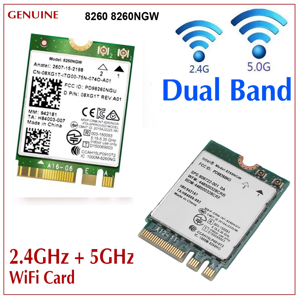 Carte WiFi Intel AC8260 NGFF M.2 Avec 2 Antennes - Double Bande 2.4G/5Ghz, Bluetooth 4.2, Jusqu'à 867 Mbps