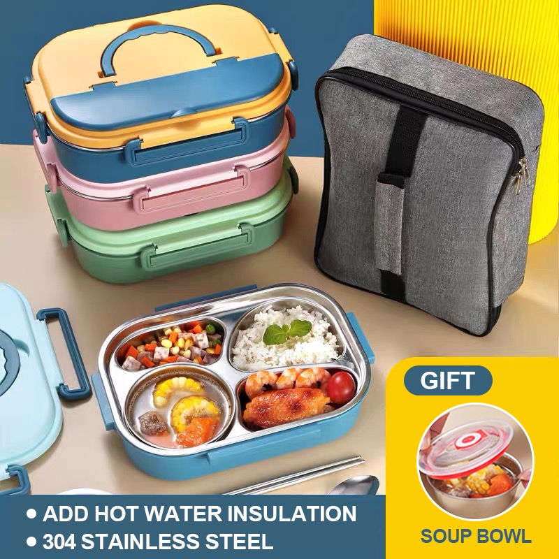 304 Stainless Steel Leak Proof Lunch Box with Soup Bowl Food Salad