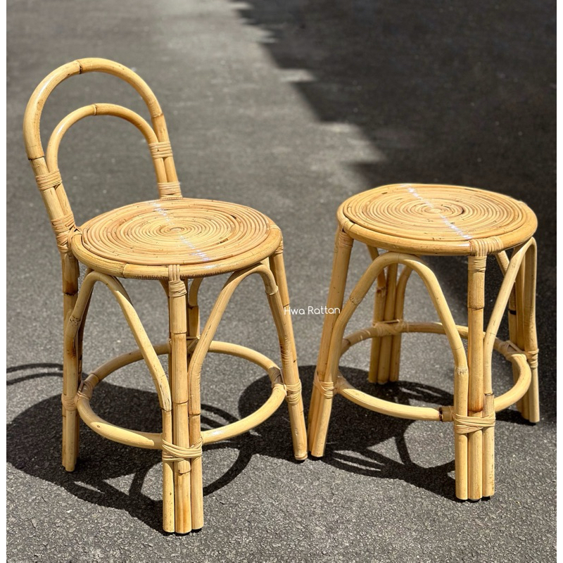 Rattan stool heavy duty High stool Kitchen Bar stool round chair Kerusi ...