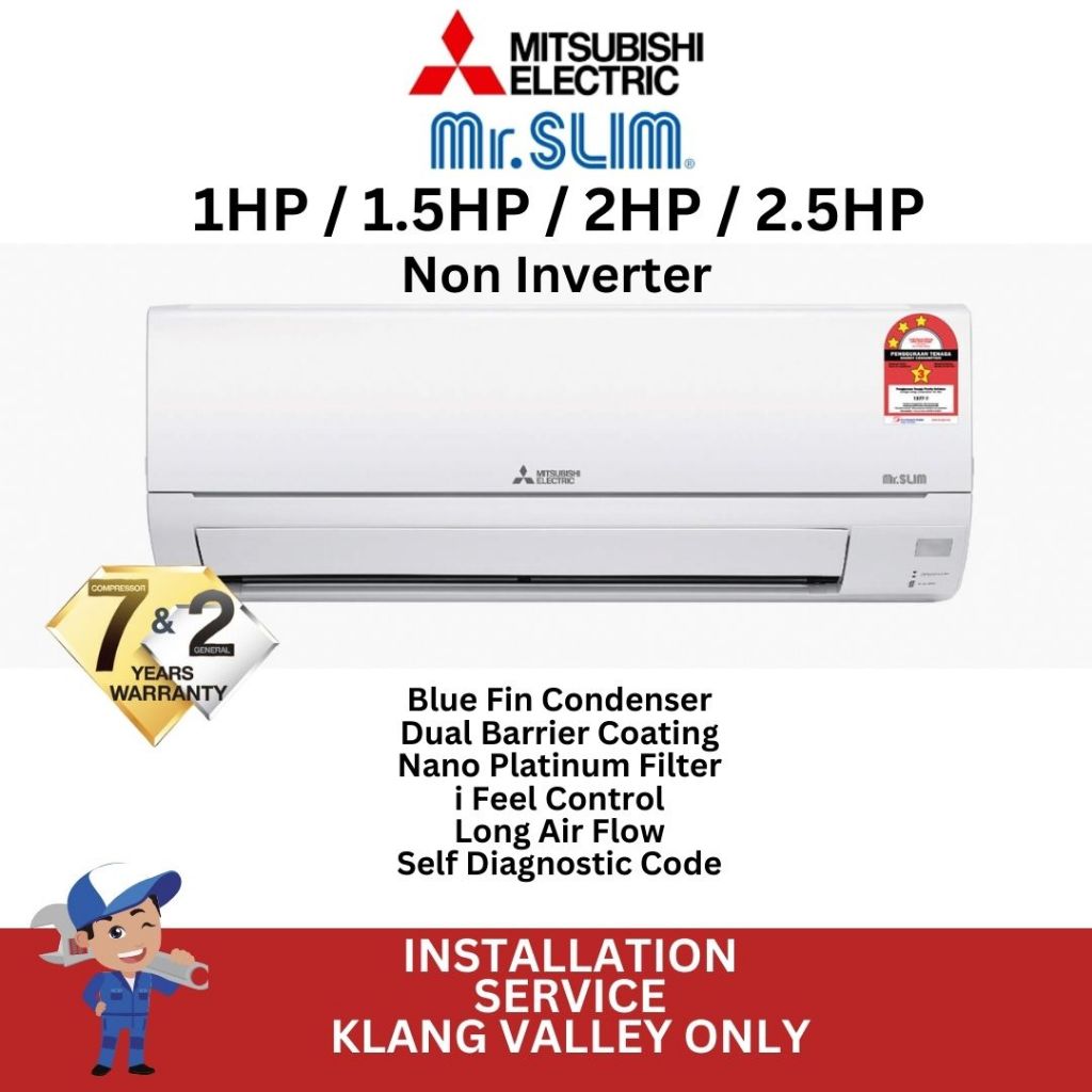 Mitsubishi Electric Mr.Slim Air Conditioner R32 Non Inverter Aircond JR