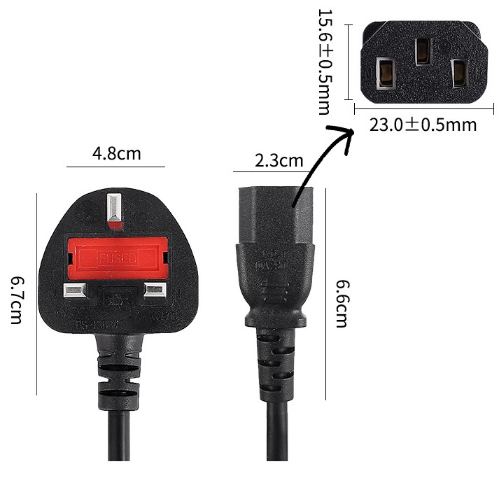 1.5M Power Cord / Power Cable With Fuse For Desktop PC / LCD Monitor ...