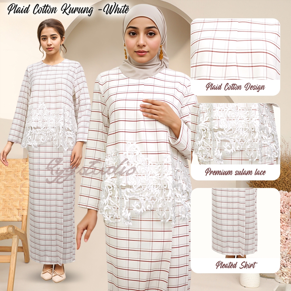 SORAYA LACE KURUNG Sulam Lace Baju Kurung Moden Hitam Plaid Pleated