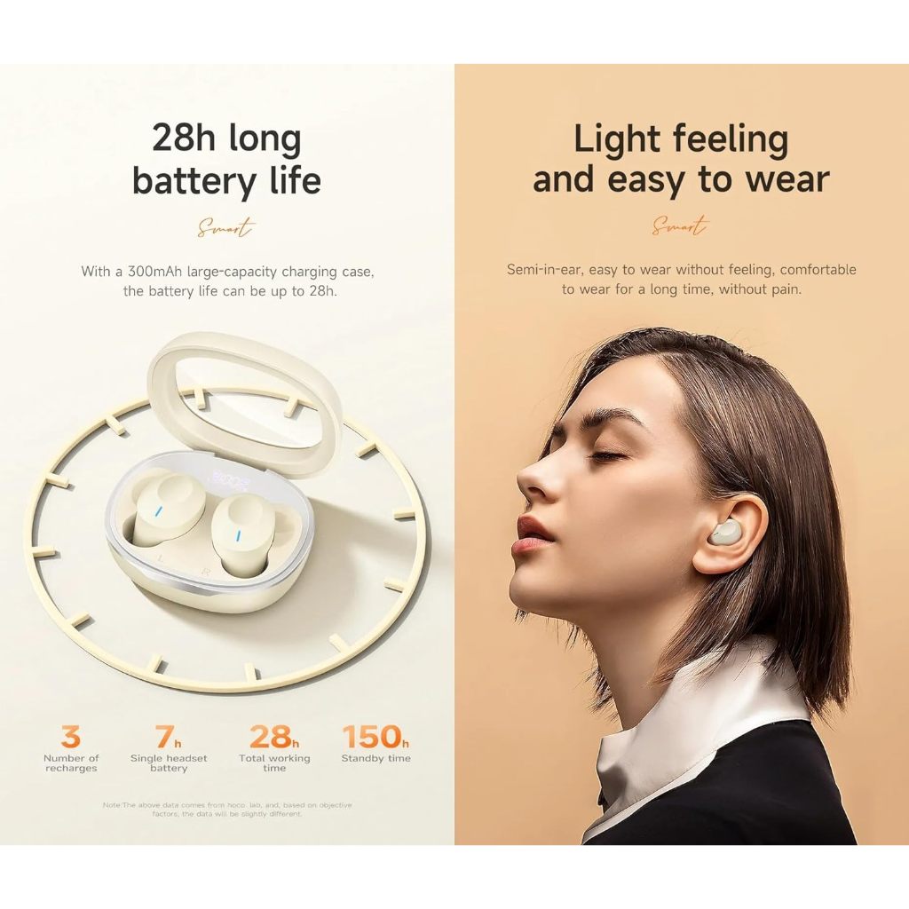 HOCO EQ3 True Wireless in-Ear Earbuds (TWS), Water Resistant, Clear ...