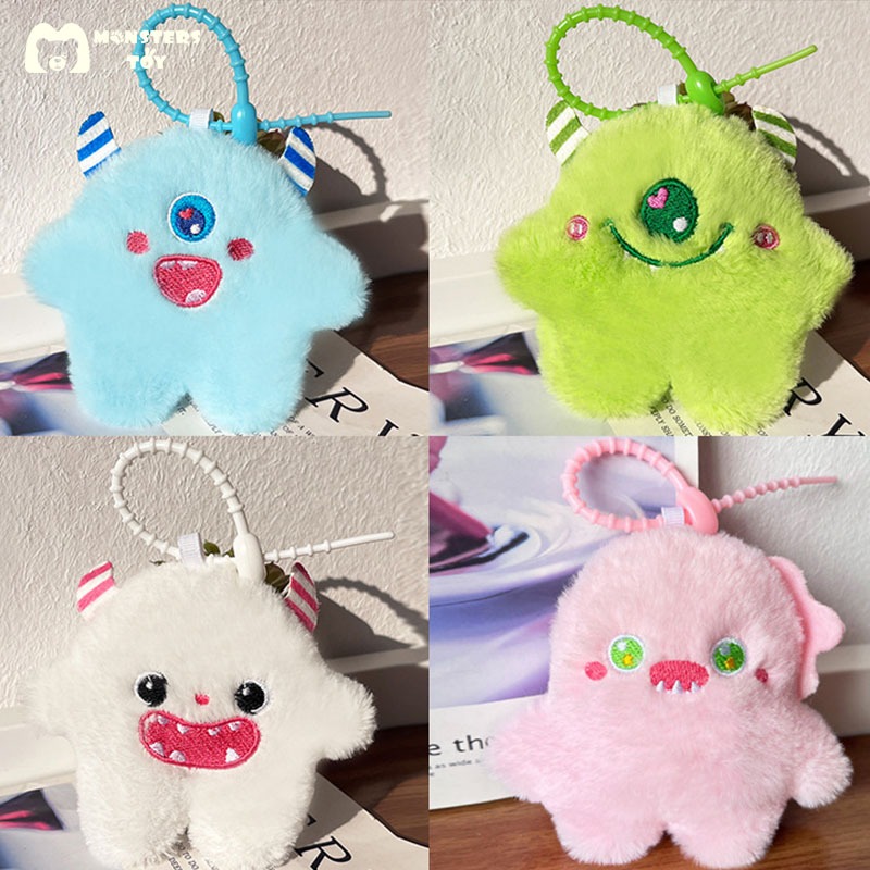 Monster Furry Keychain Cartoon Pressable Pendant Fuzzy Plush Keychain ...