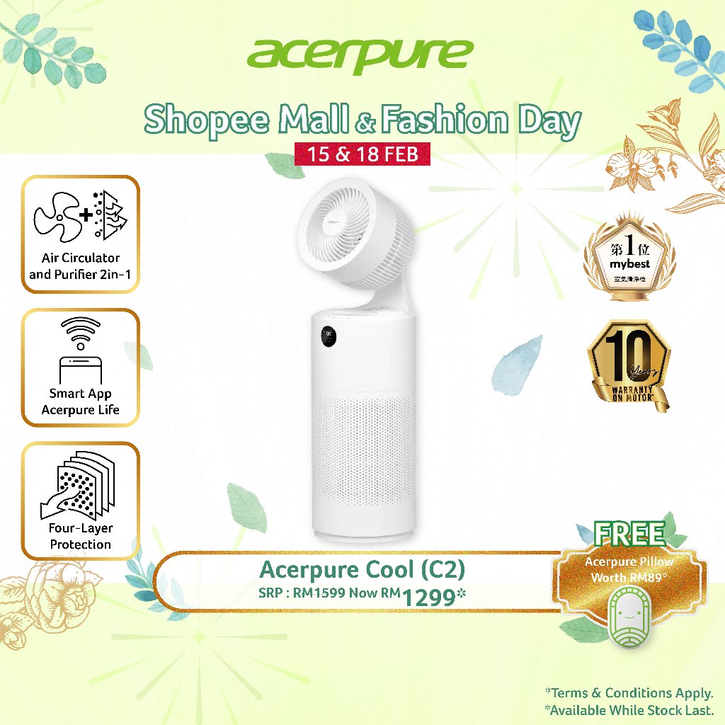 𝐉𝐀𝐏𝐀𝐍 𝐍𝐎 𝟏 Acerpure C2 Cool 2In1 Smart Air Purifier White (50W