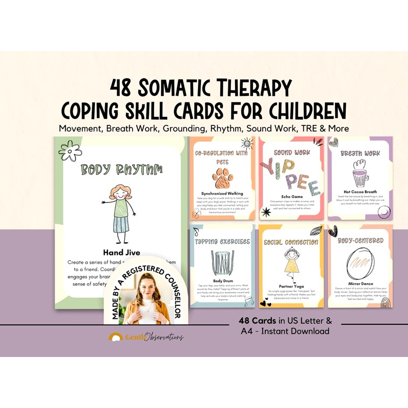 Somatic Therapy Coping Skill Cards for Kids' Nervous System Regulation ...