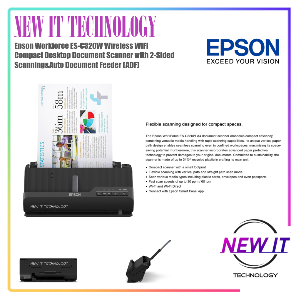 Epson Workforce Es C320wandds 790wn Wireless Wifi Compact Desktop Document Scanner 2 Sided Scan 6405