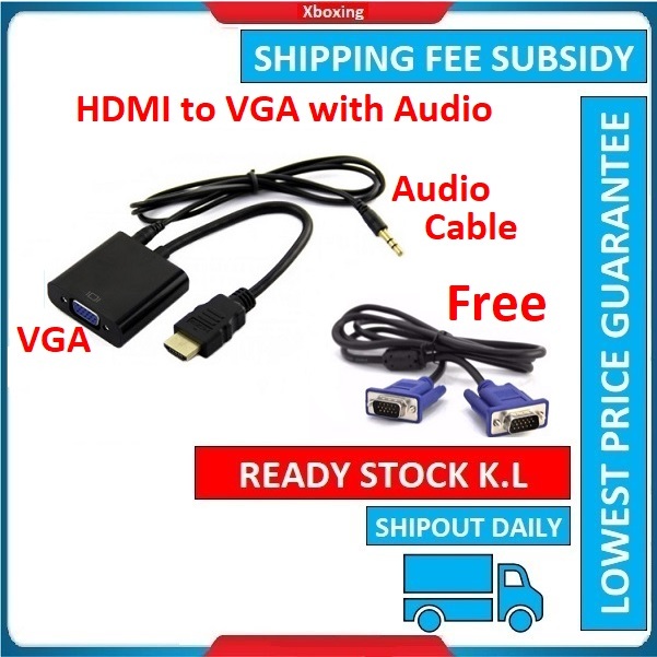 HDMI to VGA Video Converter Adapter Cable With Audio Support | Shopee ...