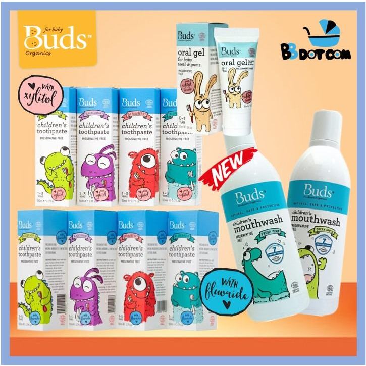 Buds Oral Gel / Children's Toothpaste Xylitol or Fluoride 50ml / Kids ...