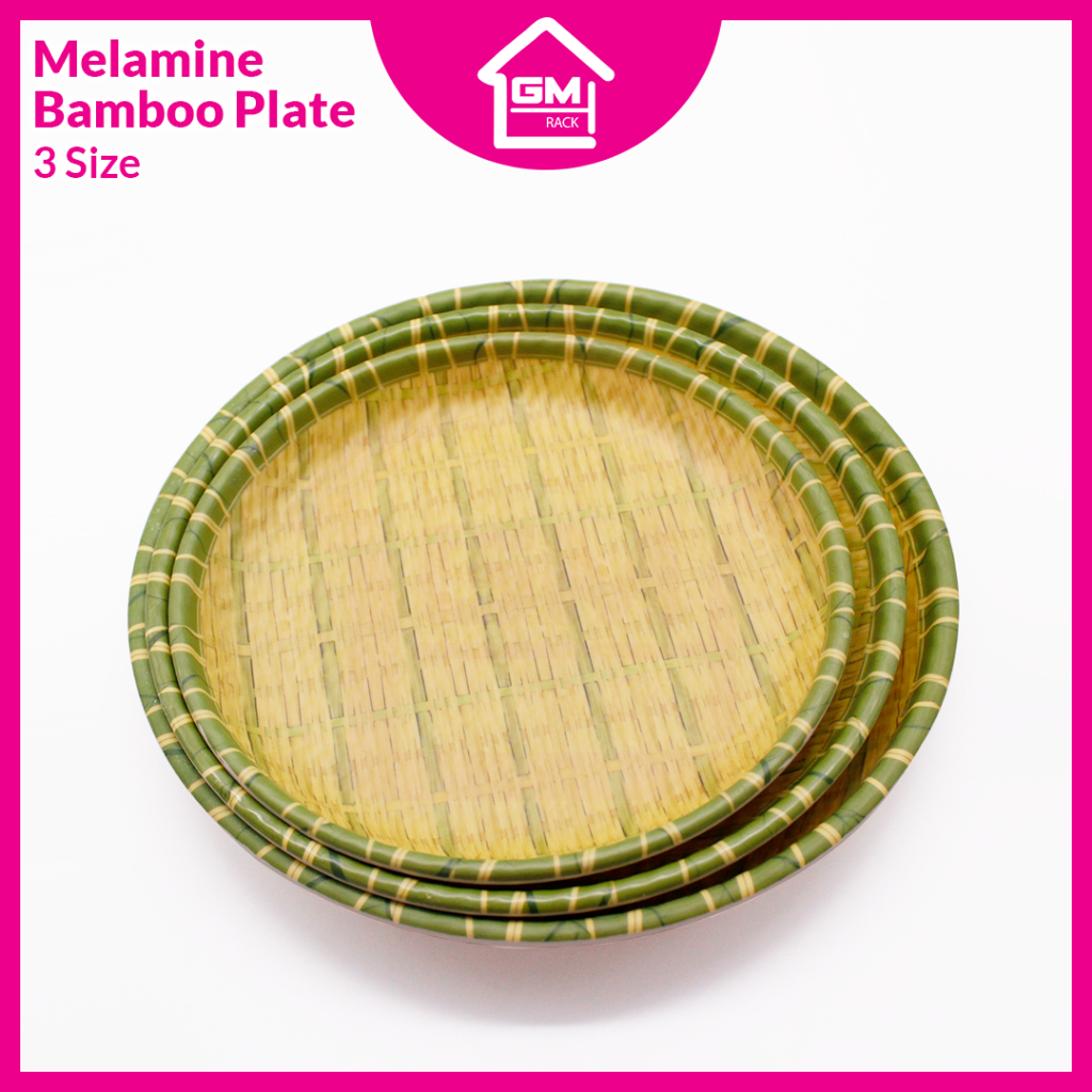 Gmrack Melamine Bamboo Round Plate 3 Size Pinggan Plastik Corak Buluh Nasi Lemak Ayam Penyet 5354