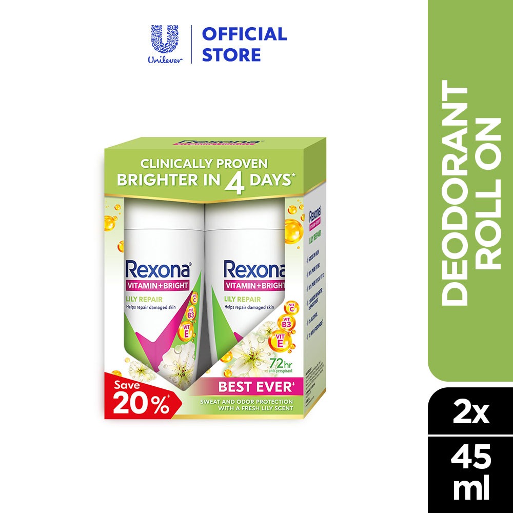 Rexona Advanced Brightening Lily Fresh Roll On Deodorant (45ml x 2 ...