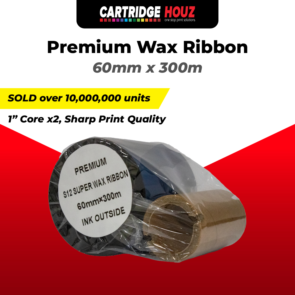60mm x 300m Wax Barcode Ribbon for Thermal Transfer Printer Label Tag ...
