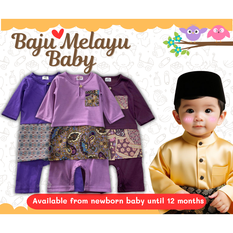 BAJU MELAYU BABY BOY ROMPER RAYA KAIN COTTON UNGU PURPLE DARK PURPLE ...