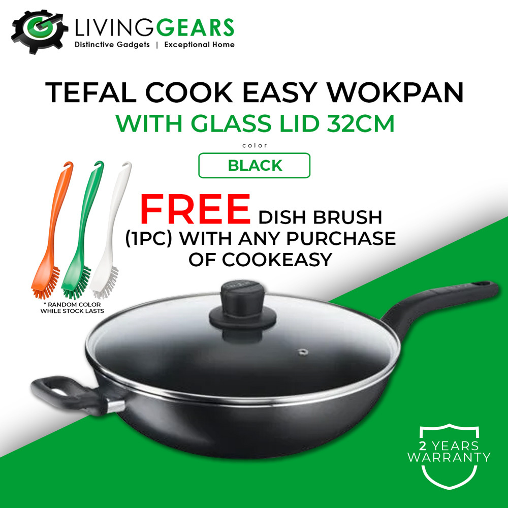 [ FREE DISH BRUSH ] Tefal NonStick Coating Wokpan / Glass Lid (32cm