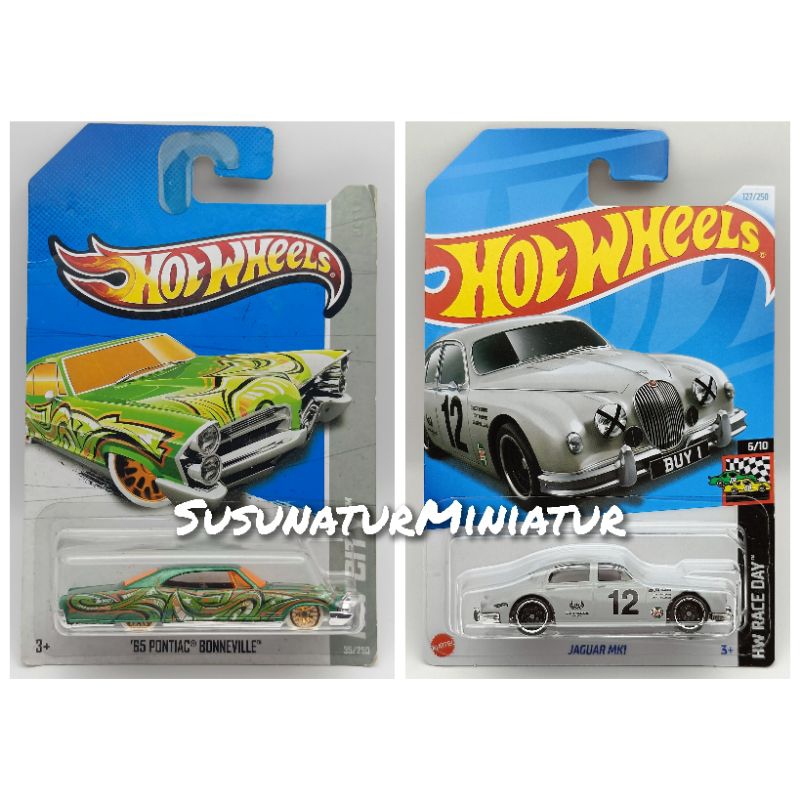 Hot Wheels '65 Pontiac Bonneville , Jaguar MK1 (Card) 1:64
