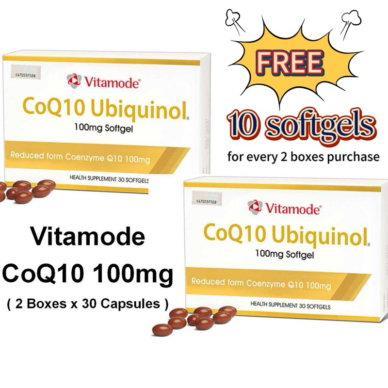 Vitamode CoQ10 Ubiquinol 100mg 30 softgels x 2 boxes free 10 softgels