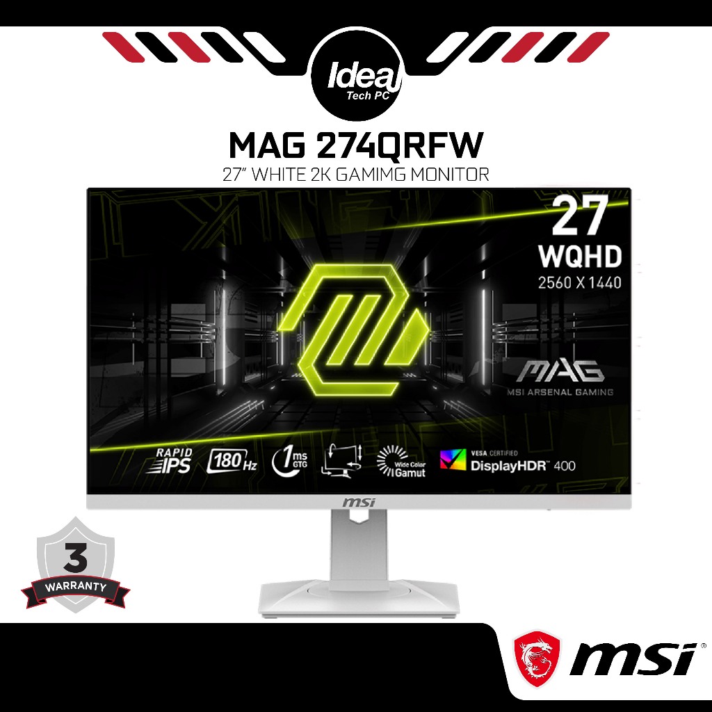 MSI MAG 274QRFW (WHITE) 2560 x 1440 (2K) Rapid IPS 1ms 180Hz