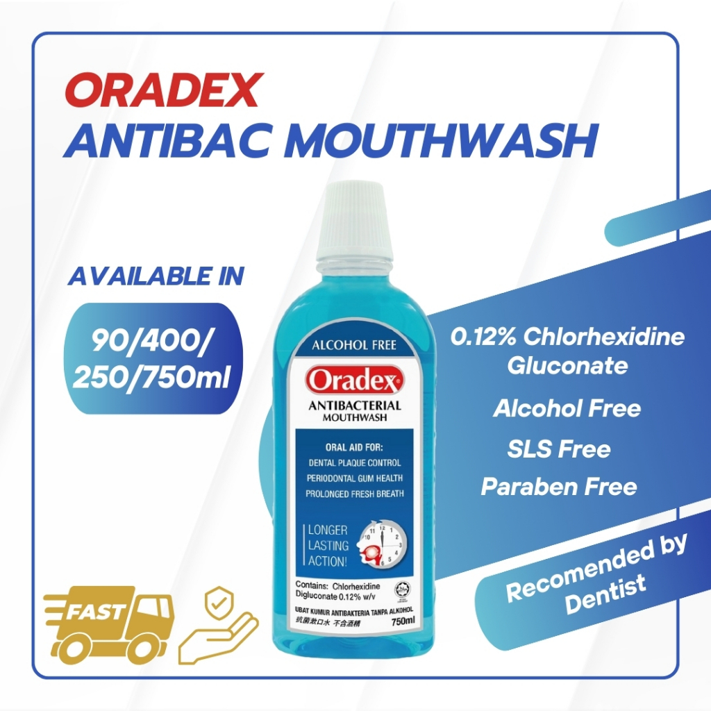 Oradex Antibacterial Mouthwash 90/250/400/750ml | Ubat Kumur Mulut ...