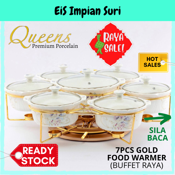 (Raya Sales!!) EIS (RA39) Queens Porcelain 7pcs Food Warmer with Rack ...
