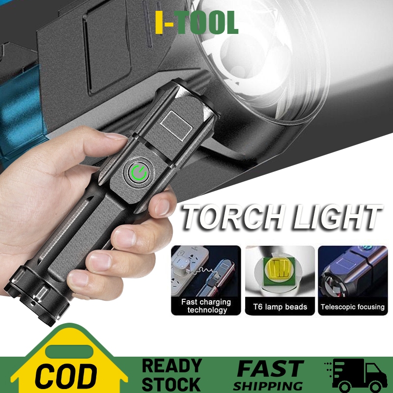 Torch Light Outdoor Super Bright Flashlight 3 Modes USB Rechargeable ...
