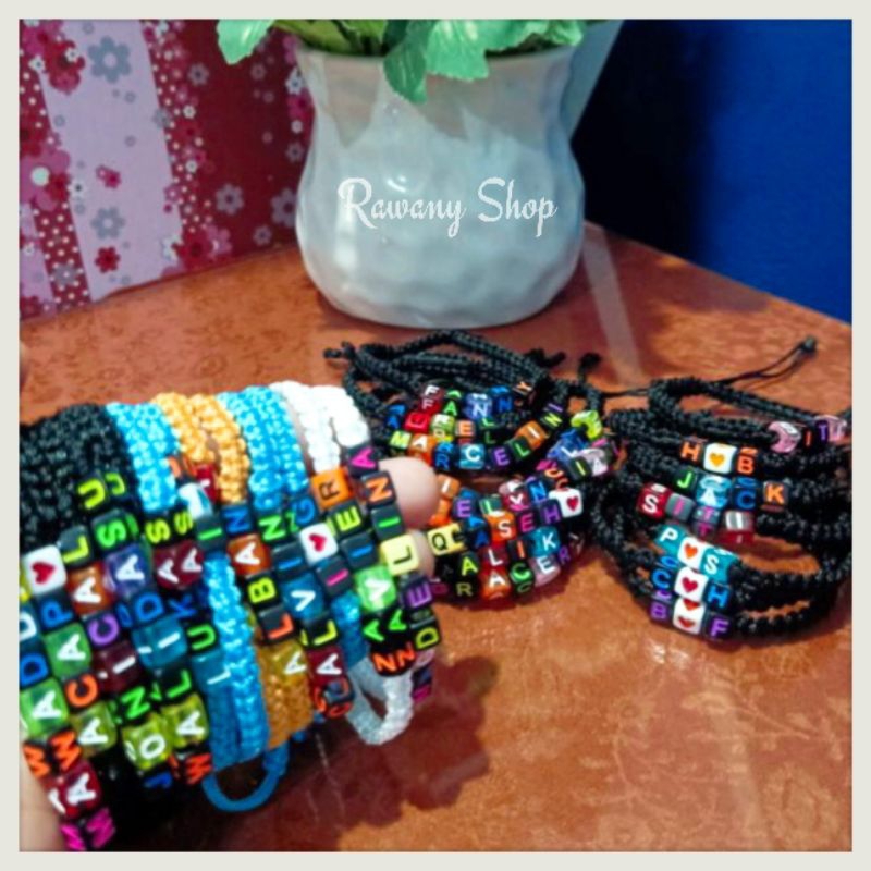 RW Custom Name Cube Bead woven Bracelet Crochet Adjustable Gelang Nama ...
