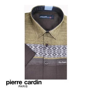 Pierre Cardin Men's Short Sleeve Linen Look Style Shirt With Pocket - Brown W4105B-11511