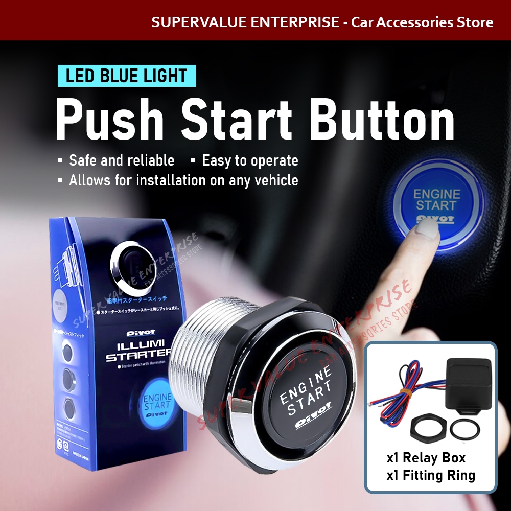 Button Starter Switch Cool Blue LED Engine Start Push Button Kit - 12V ...