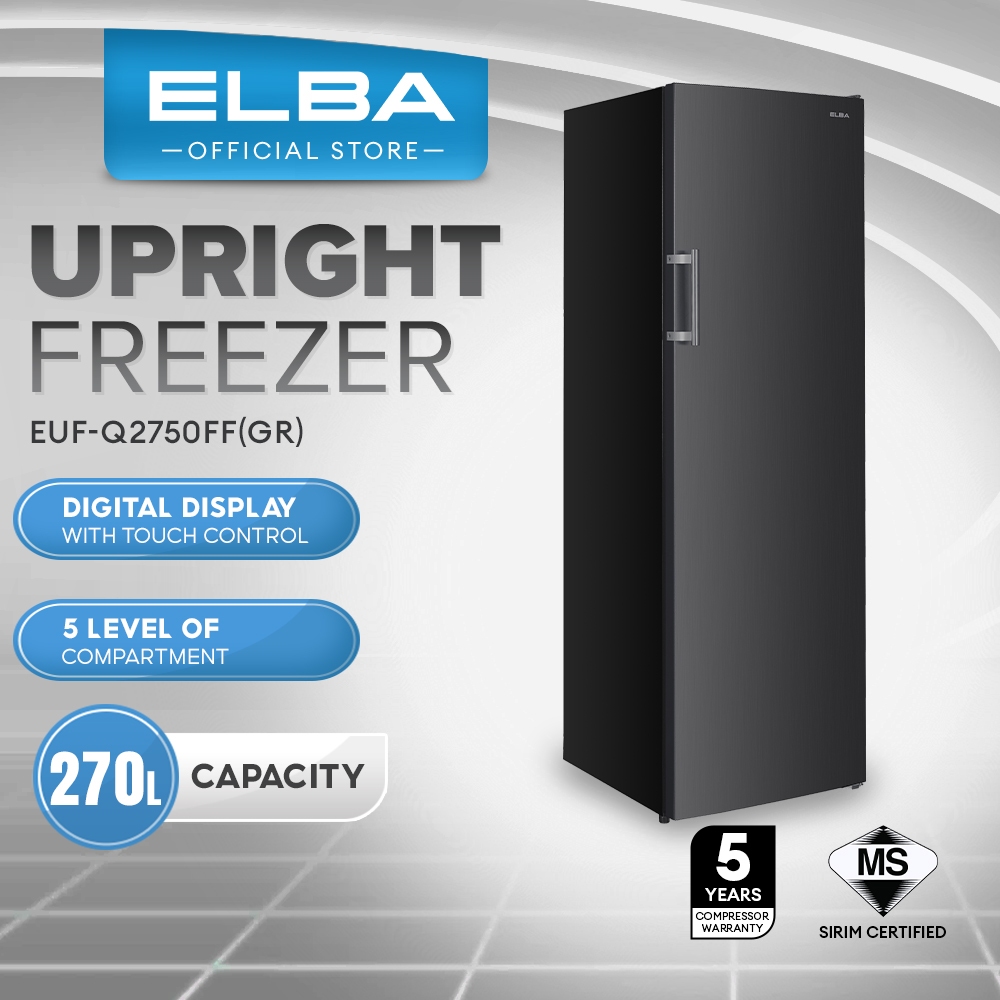 (NEW) ELBA 270L Upright Freezer EUFQ2750FF(GR) 5 Level Compartment