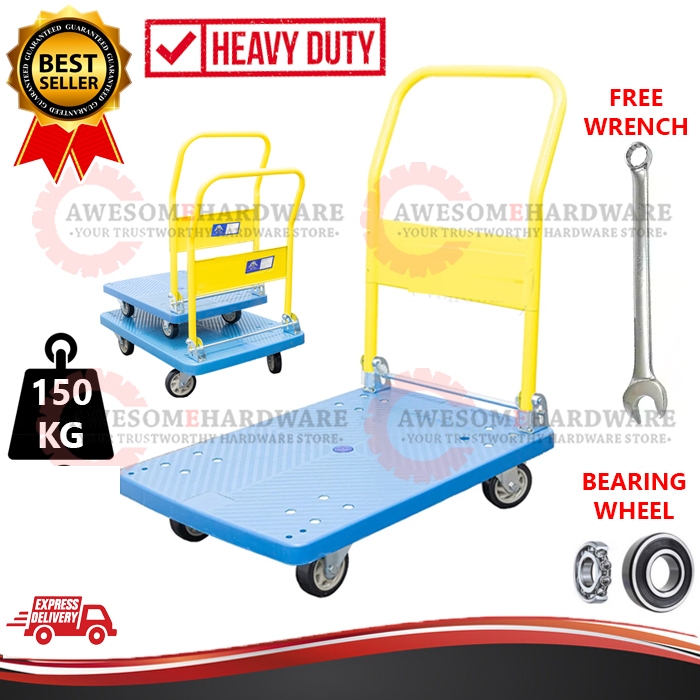(150KG) BLUE LION HEAVY DUTY PVC PLATFORM TROLLEY TROLI TRUCK WITH ...