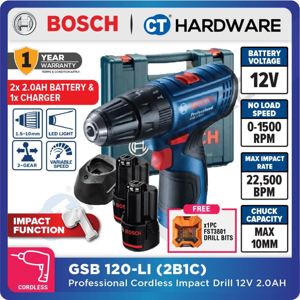 BOSCH GSB 120 LI GEN 2 12V CORDLESS IMPACT DRILL GSB120LI Shopee Malaysia