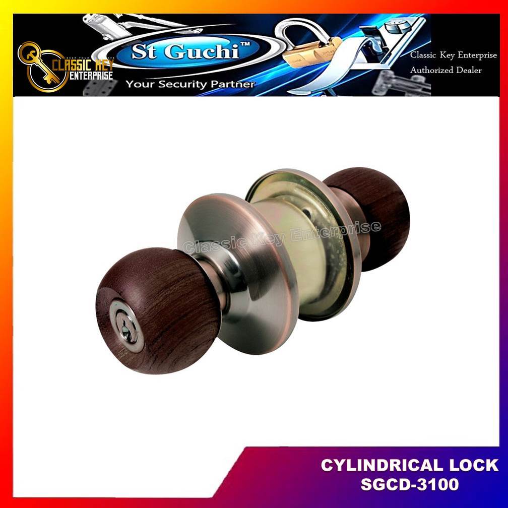 St Guchi Cylindrical Door Knob Lock Set SGCD 3100 SUS 304 Wooden Handle ...