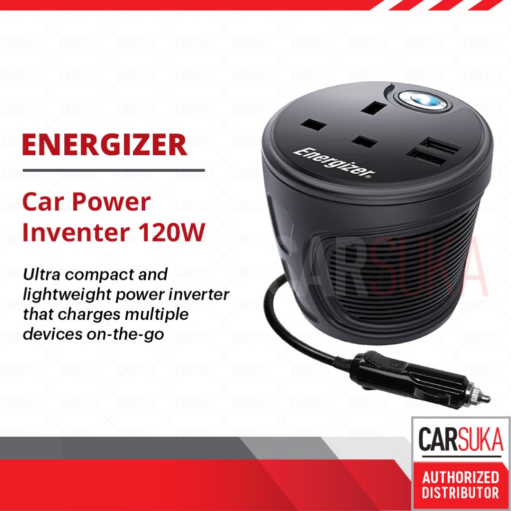 ENERGIZER 120W Car Power Inverter with 2 USB 2.1A Charging Port for Smartphone + Adapter Cup