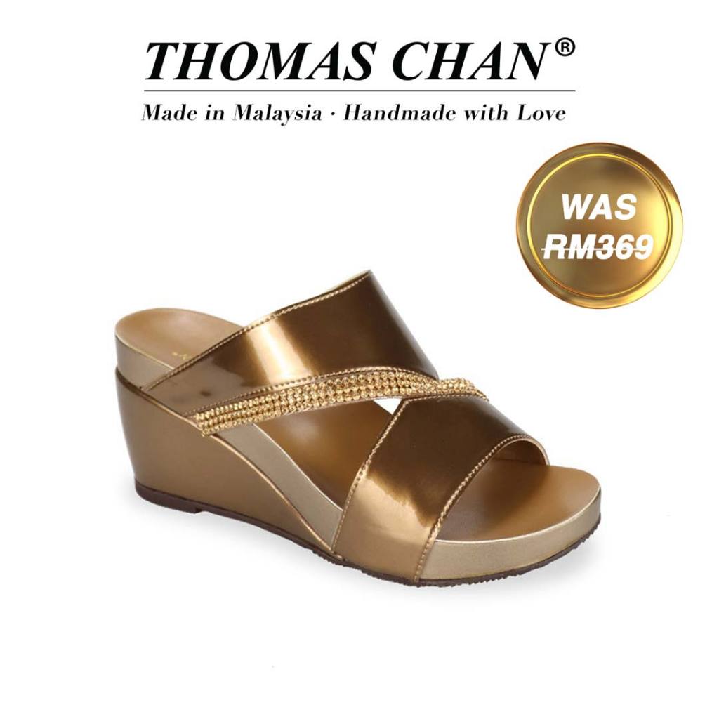 THOMAS CHAN Diamond Strap Elegant Dinner Wedges Bronze Gold Black Shopee Malaysia